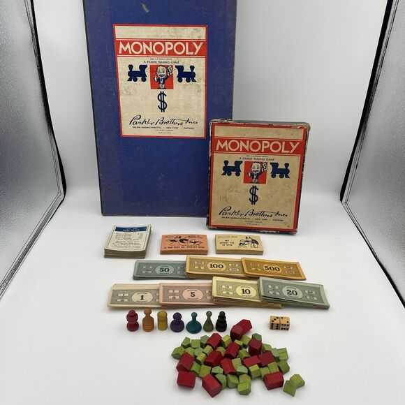 Vintage 1940s Monopoly Original Board Game Wooden Pieces Money Cards Rules - Picture 1 of 16
